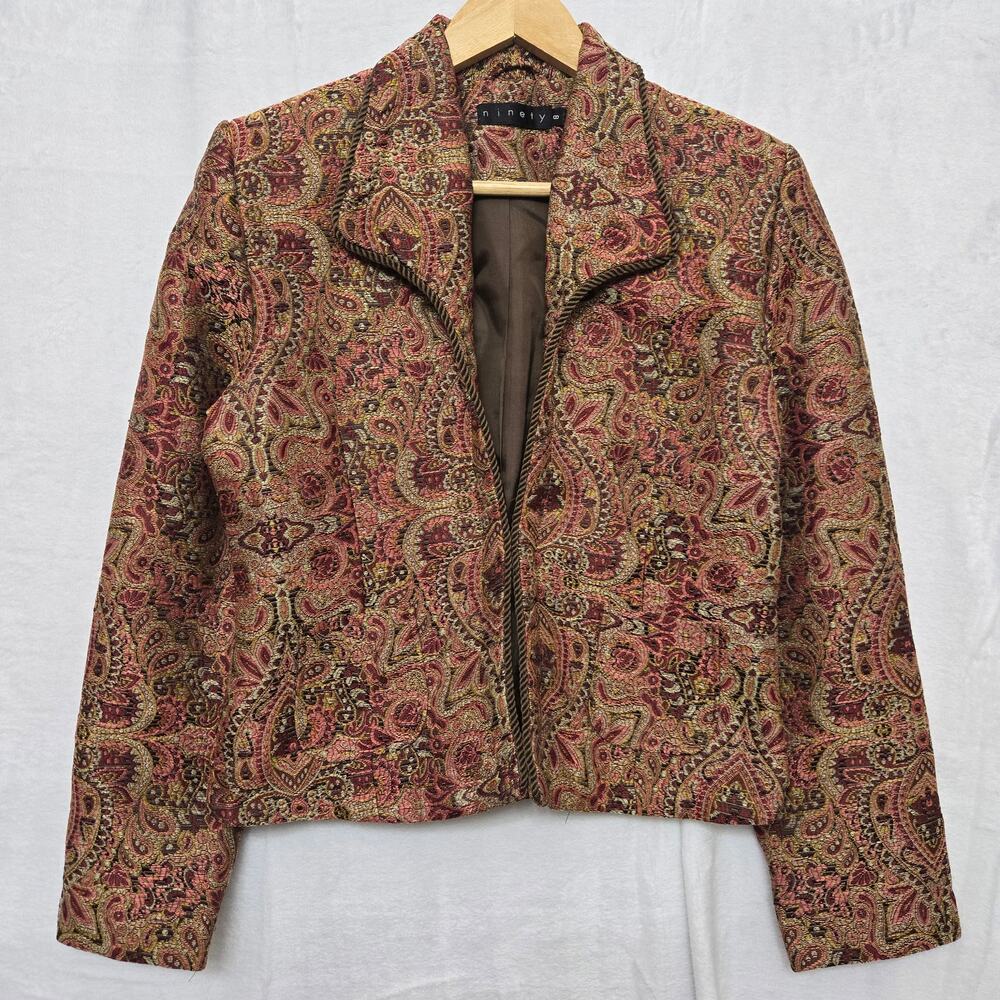 Ninety Women Vtg Y2K Boho Eclectic Maximal Embroidered Tapestry Paisley Blazer 8